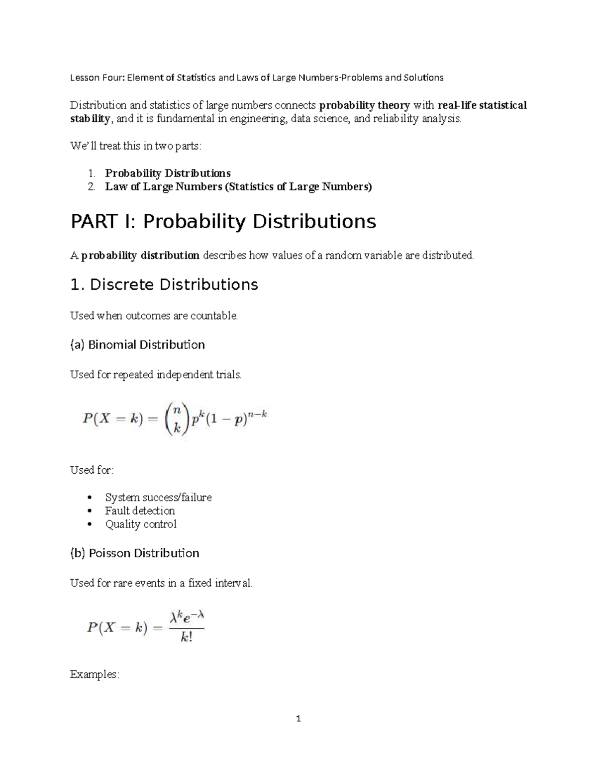 Lesson 4: Probability Distributions & Law of Large Numbers - Studocu