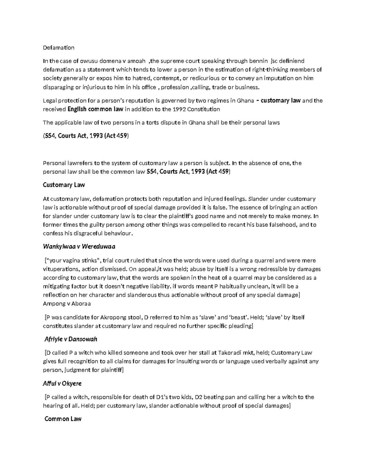 Defamation in Tort Law - Summary of Key Cases and Legal Principles ...