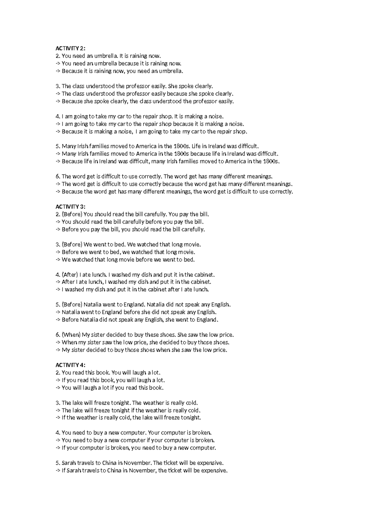 Activity 2: Sentence Structure Exercises for English 101 - Studocu