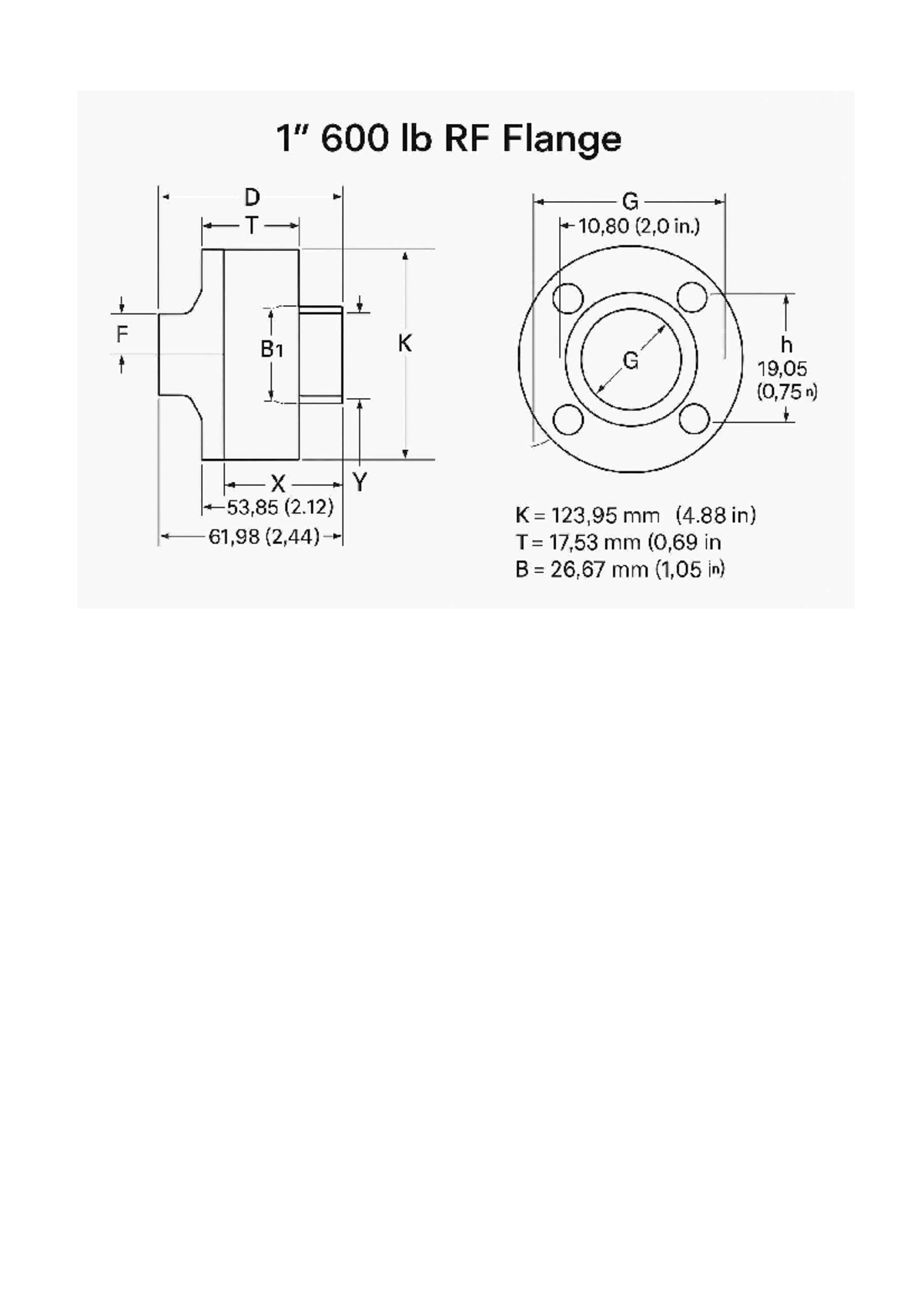 1 inch 600lb RF flange drawing - 600 lb RF Flange D G T 10,80 (2,0 in ...