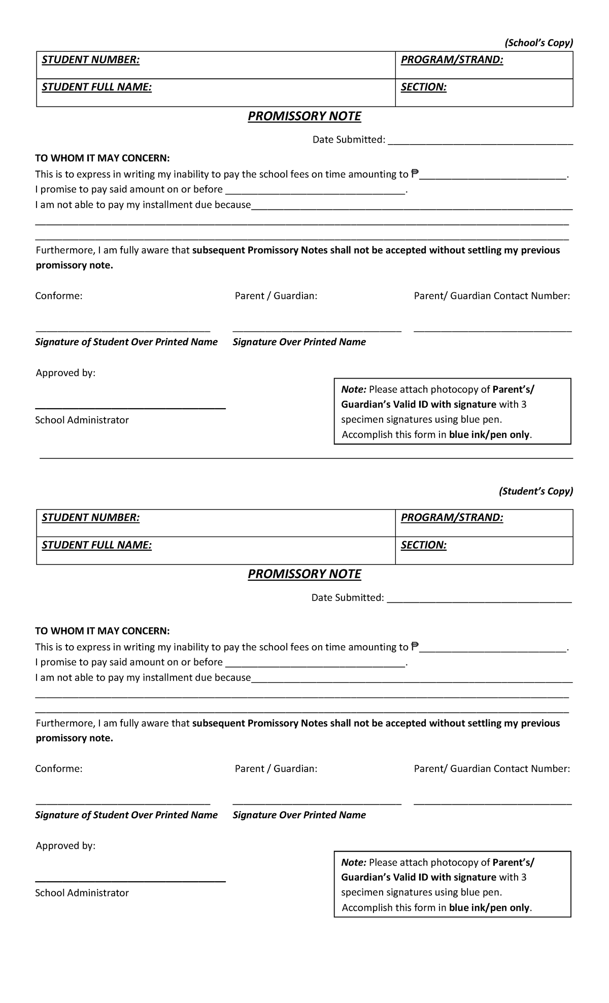 Promissory Note 2425 - Student Fee Payment Agreement - Studocu