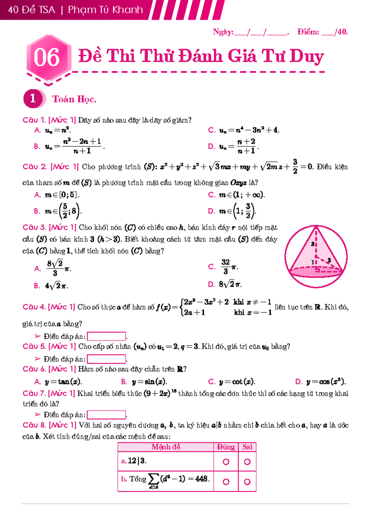 40 Đề Thi Thử Đánh Giá Tư Duy Toán Học TSA (Đề 6-10) - Document Preview