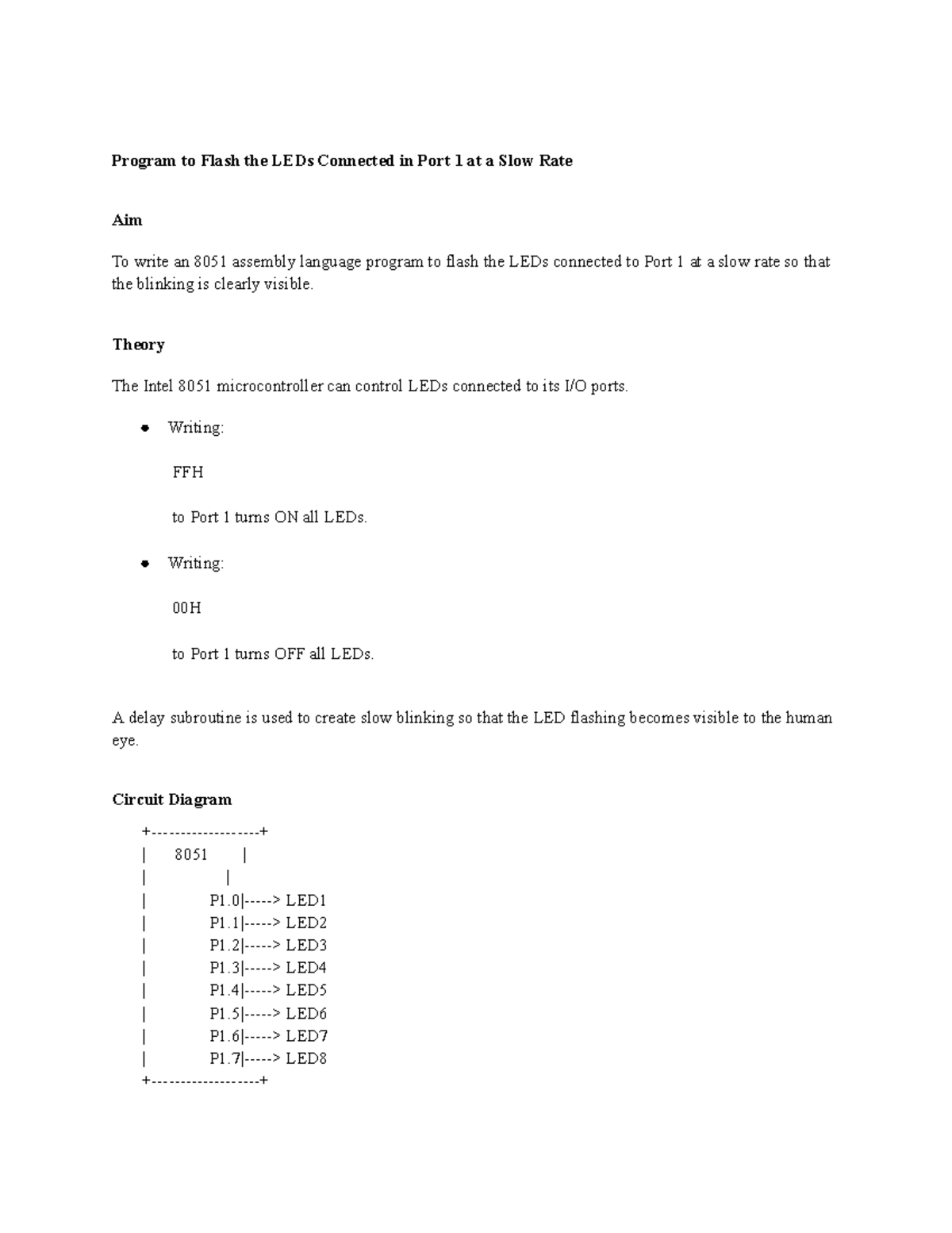 8051 Assembly Program: Slow Flashing LEDs on Port 1 - Studocu