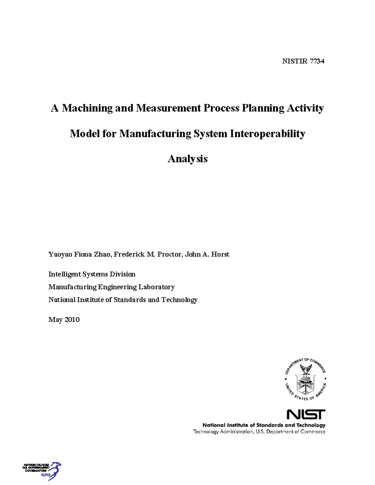 Govpub-C13-89cbc514af9912632 c787a3f8bf3484c - NISTIR 7734 A Machining ...