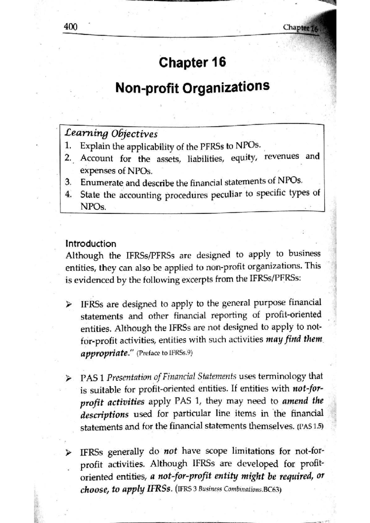 Chapter 16 - Accounting for NPOs under PFRS and SFAS principles - Studocu