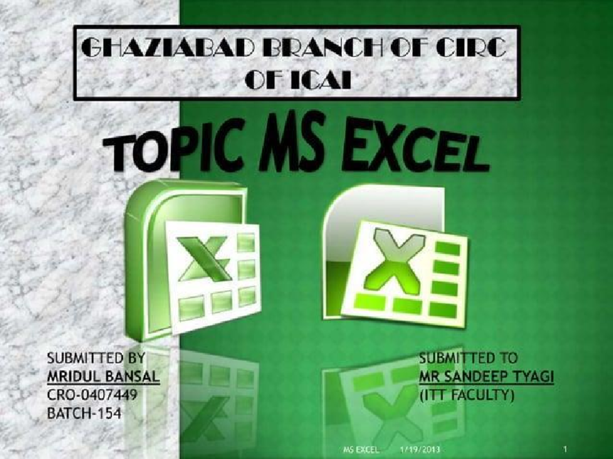 Ms excel tutorial notes for GHAZIABAD BRANCH OF CIRC OF ICAI - Studocu