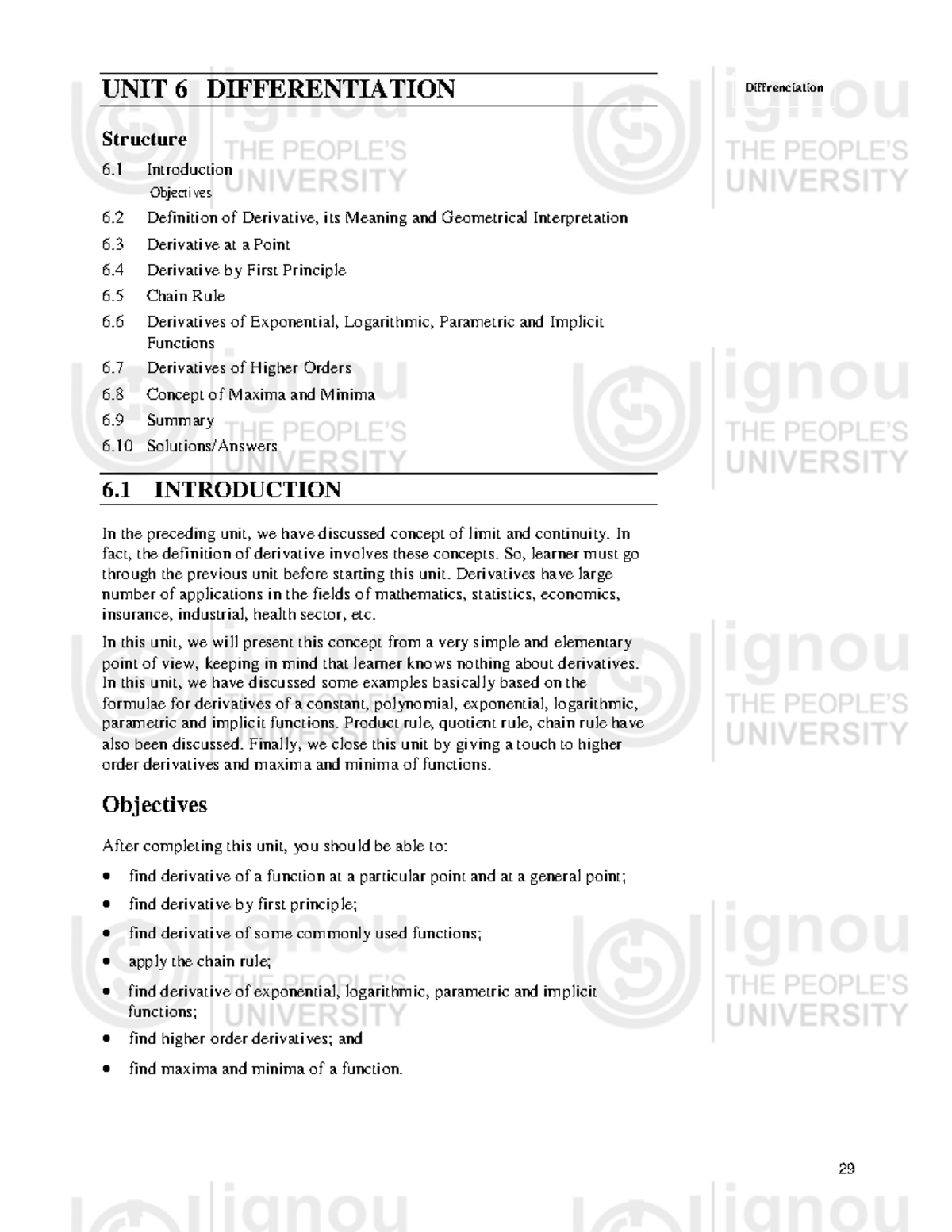 Fundamentals of Mathematics-II: Unit 6 Notes on Differentiation - Studocu