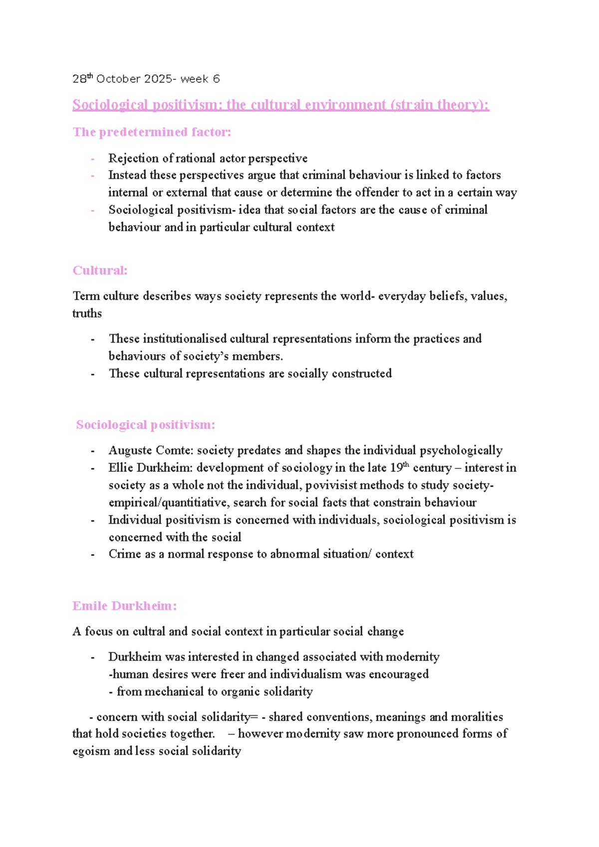 Week 6: Sociological Positivism & Cultural Environment (Strain Theory ...
