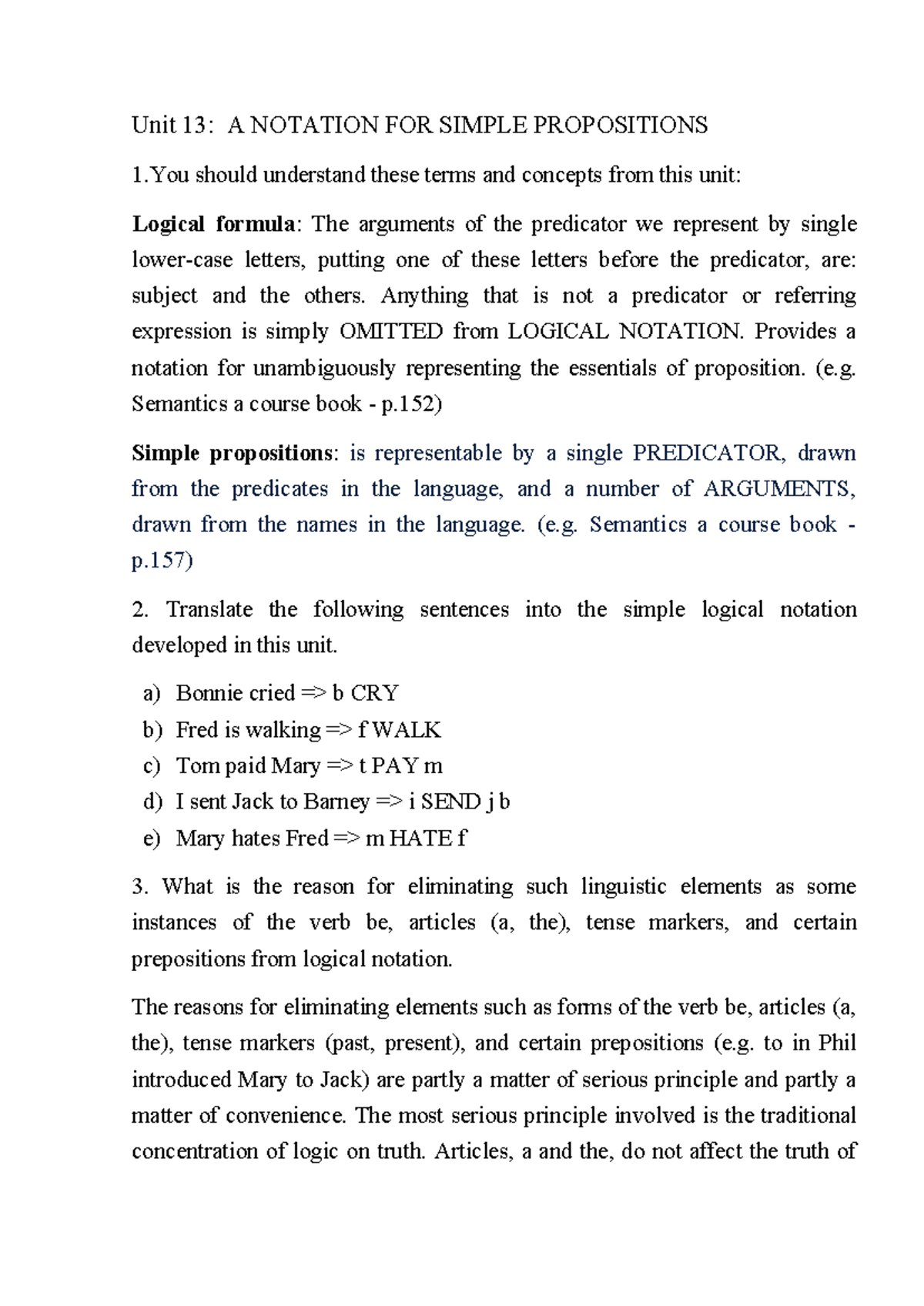 Unit 13 Study Guide: Logical Propositions and Notation Insights - Studocu