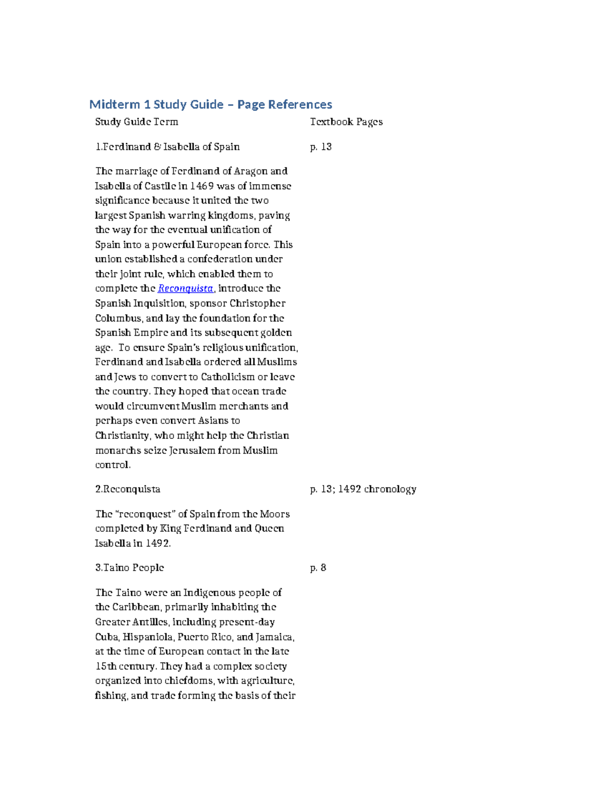 Midterm 1 Study Guide: Key Events in Early American History (HIST 101 ...