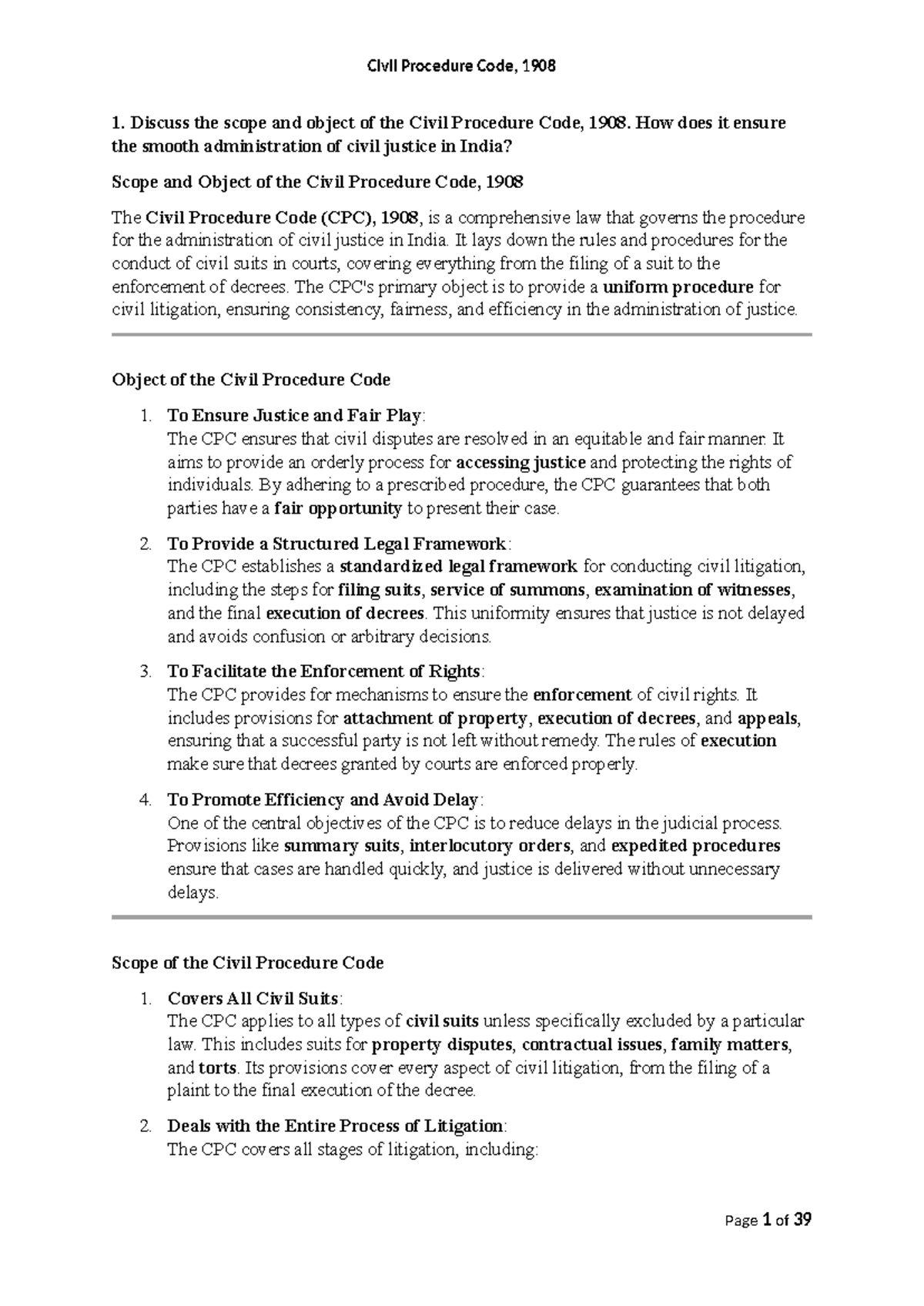 Civil Procedure Code, 1908: Scope, Jurisdiction & Parties Analysis ...