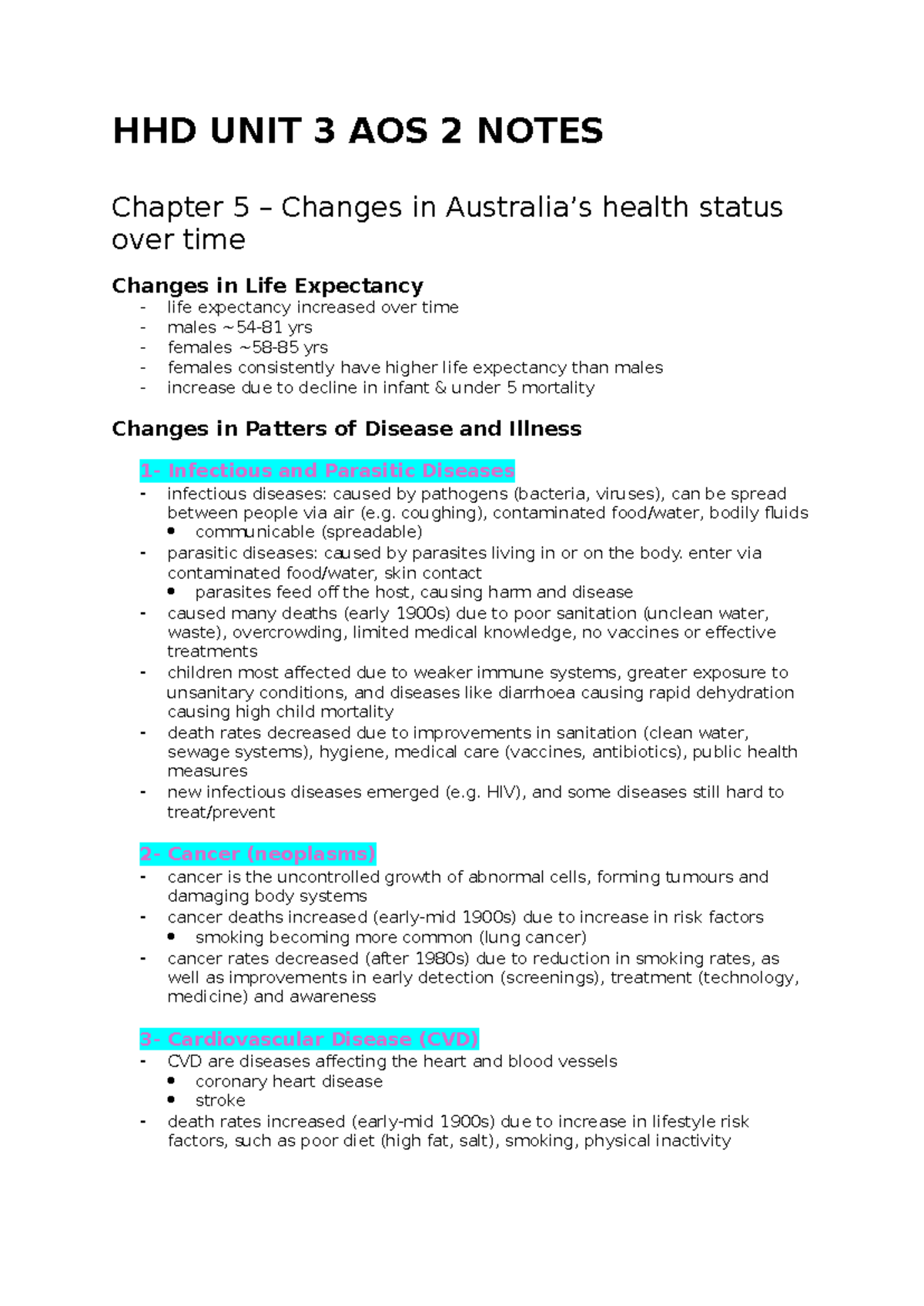 HHD UNIT 3 AOS 2 Notes: Changes in Health Status and Disease Patterns ...