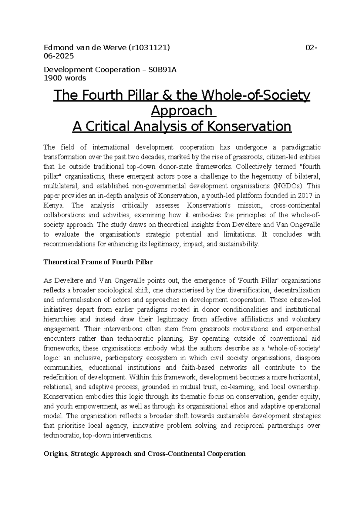 Konservation S0B91A: A Critical Analysis of the Fourth Pillar in DevCo ...