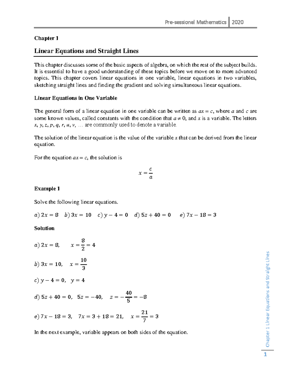 Chapter 1 Linear Equations and Straight Lines - It is essential to have ...