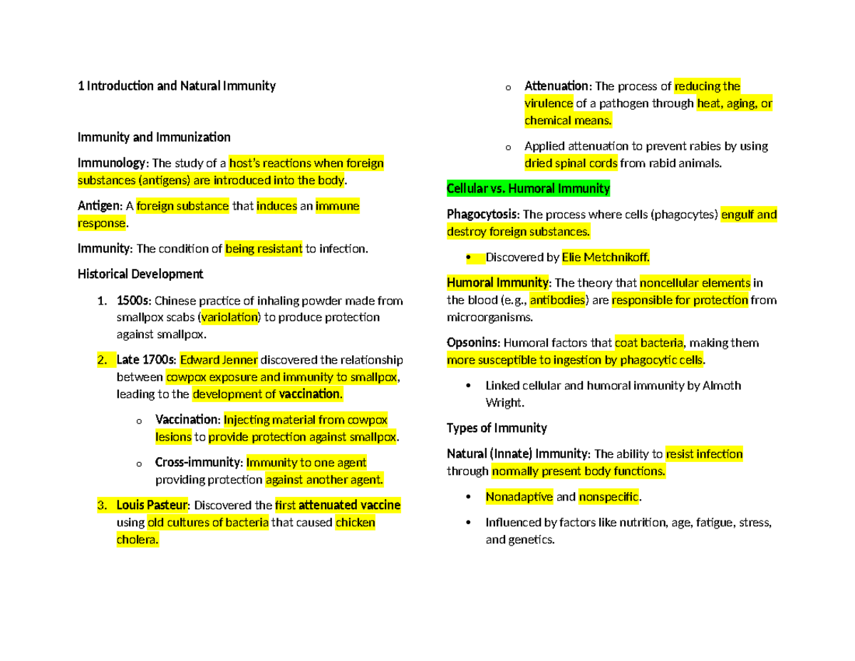 1 Introduction and Natural Immunity - 1 Introduction and Natural ...