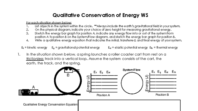 S2 WS1: Qualitative Conservation of Energy Worksheet - Studocu