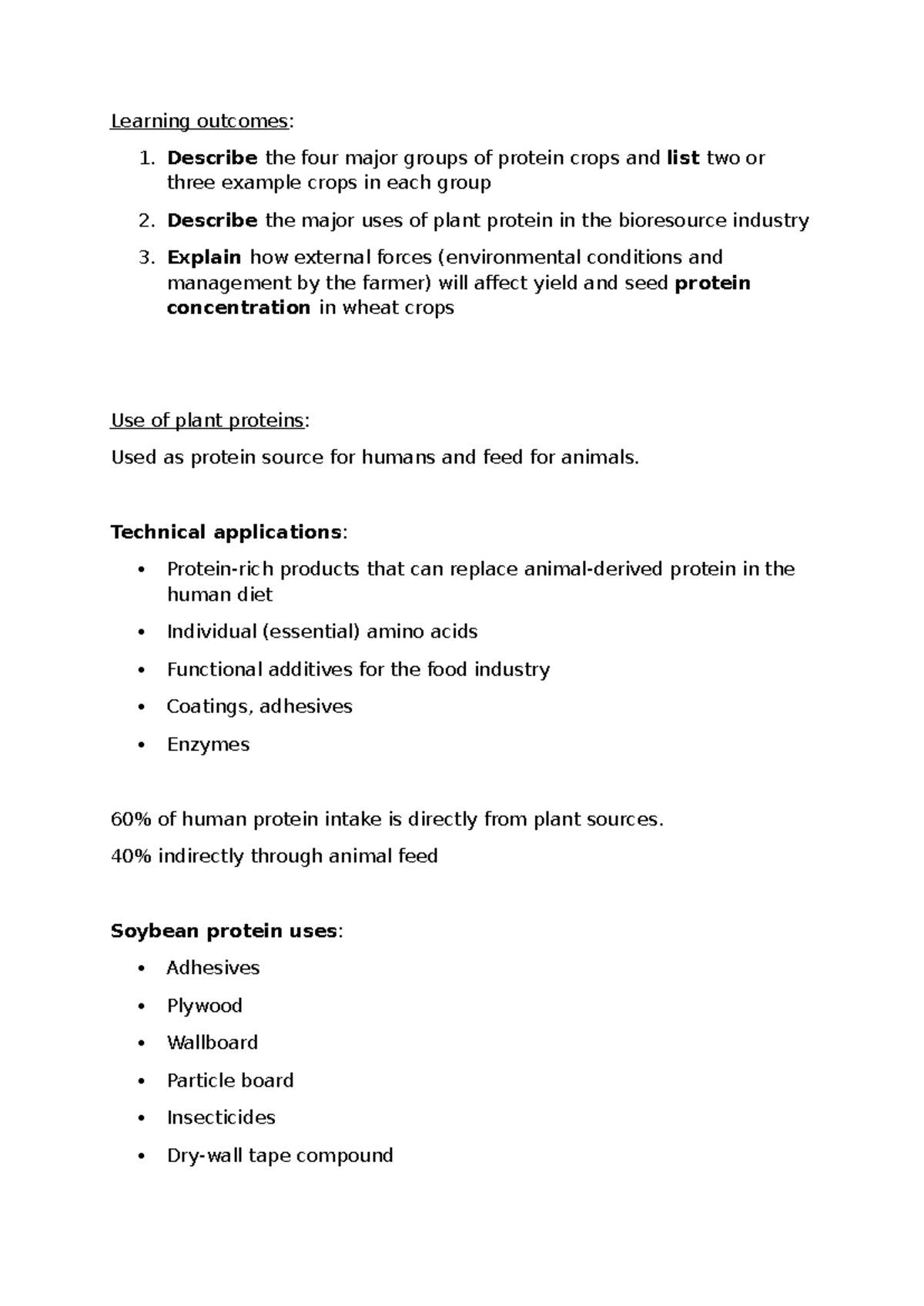 Bioresources Agronomy: Protein Crops and Their Uses - Studeersnel