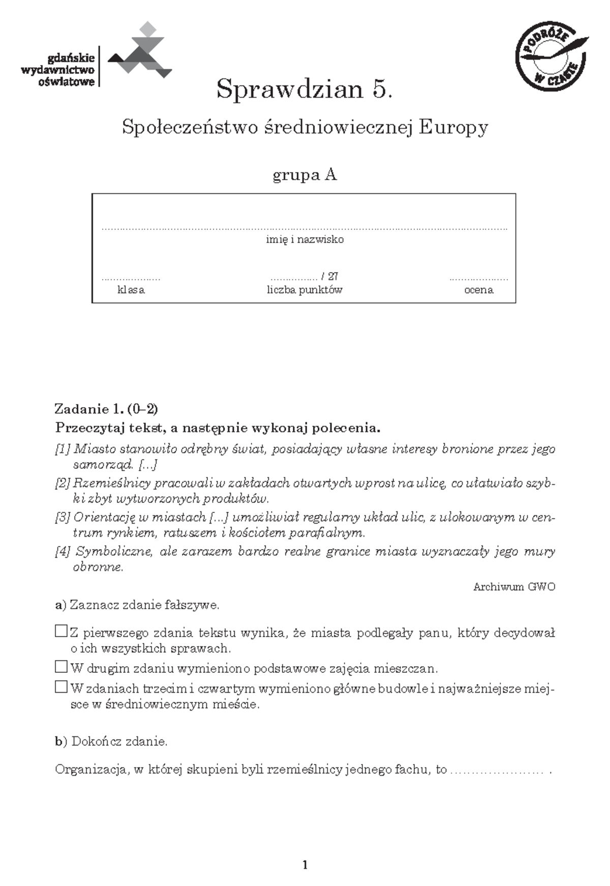 Sprawdzian Z Pp Człowiek Istota Przedsiębiorcza Operon Pdf Odpowiedzi