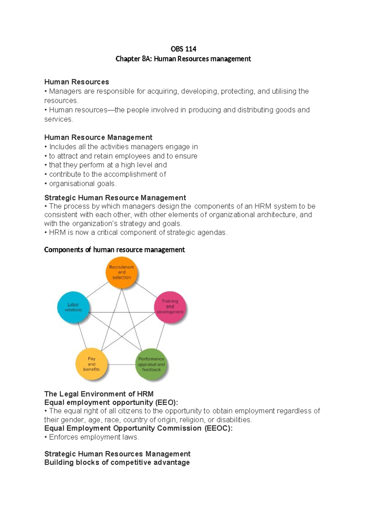 OBS 114 - Chapter 8A: Comprehensive Guide to Human Resource Management ...