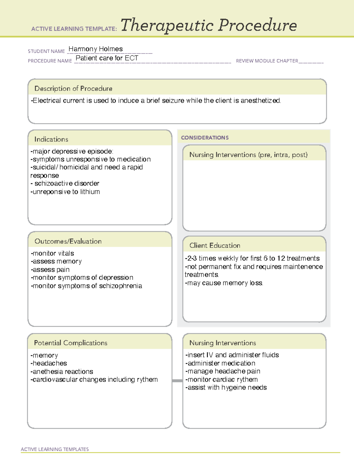 ACTIVE LEARNING TEMPLATE: ECT Procedure Review for Patient Care - Studocu