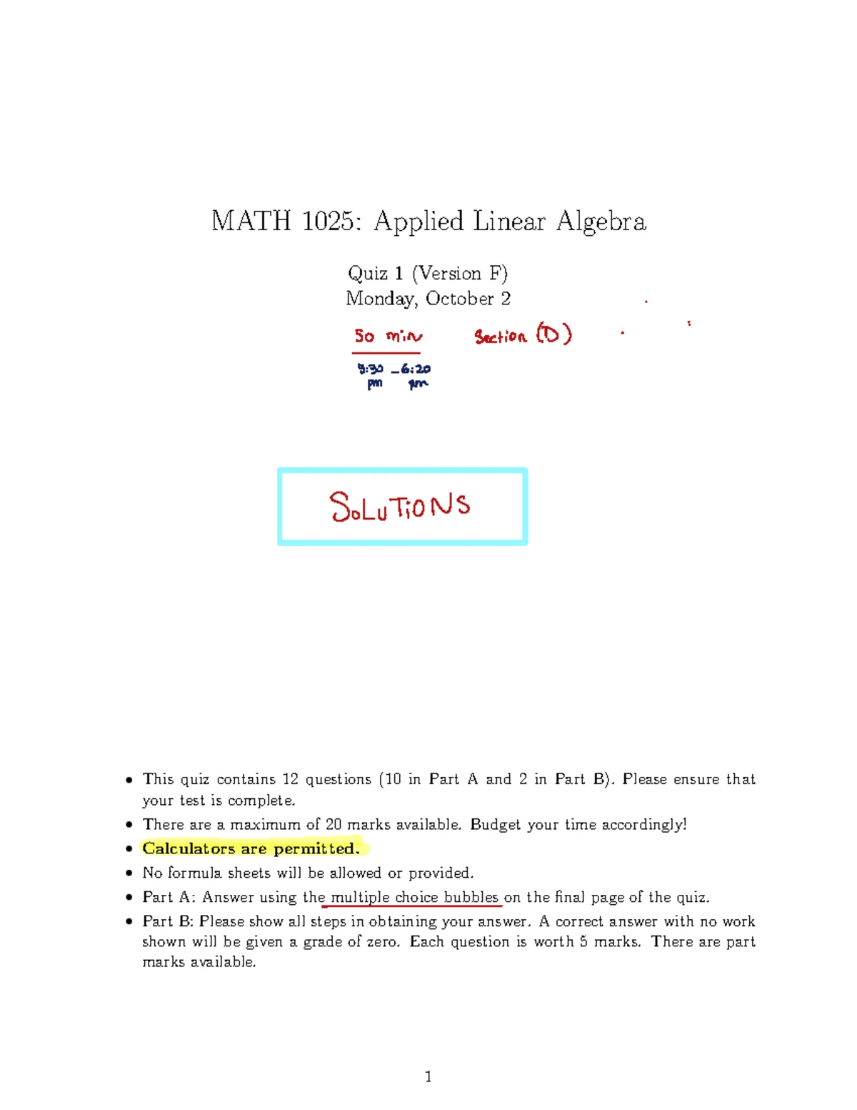 1025 (F) - Test3-version 2 solutions - MATH 1025: Applied Linear ...