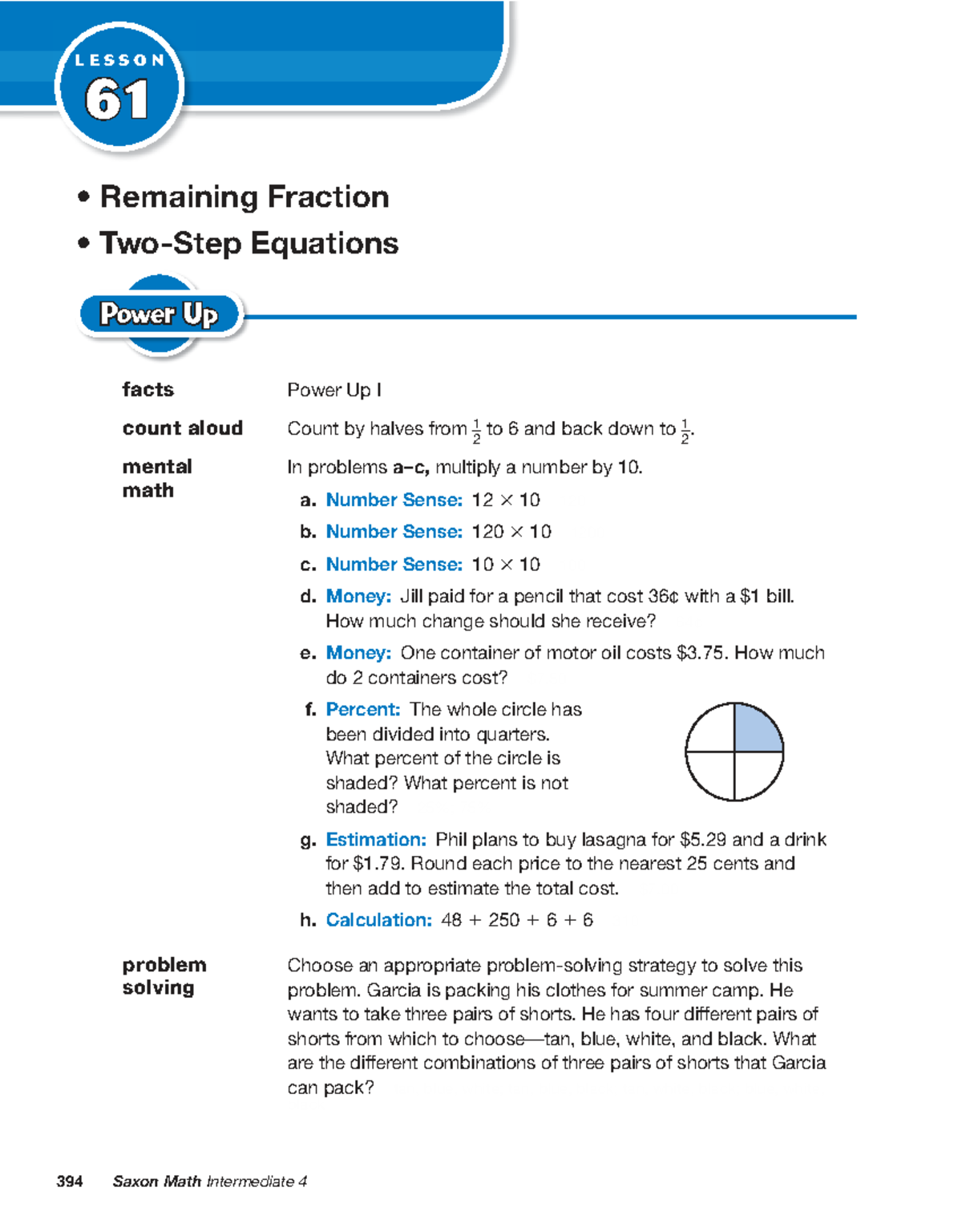 Saxon Math Intermediate 4: Lesson 61 - Remaining Fraction Equations ...