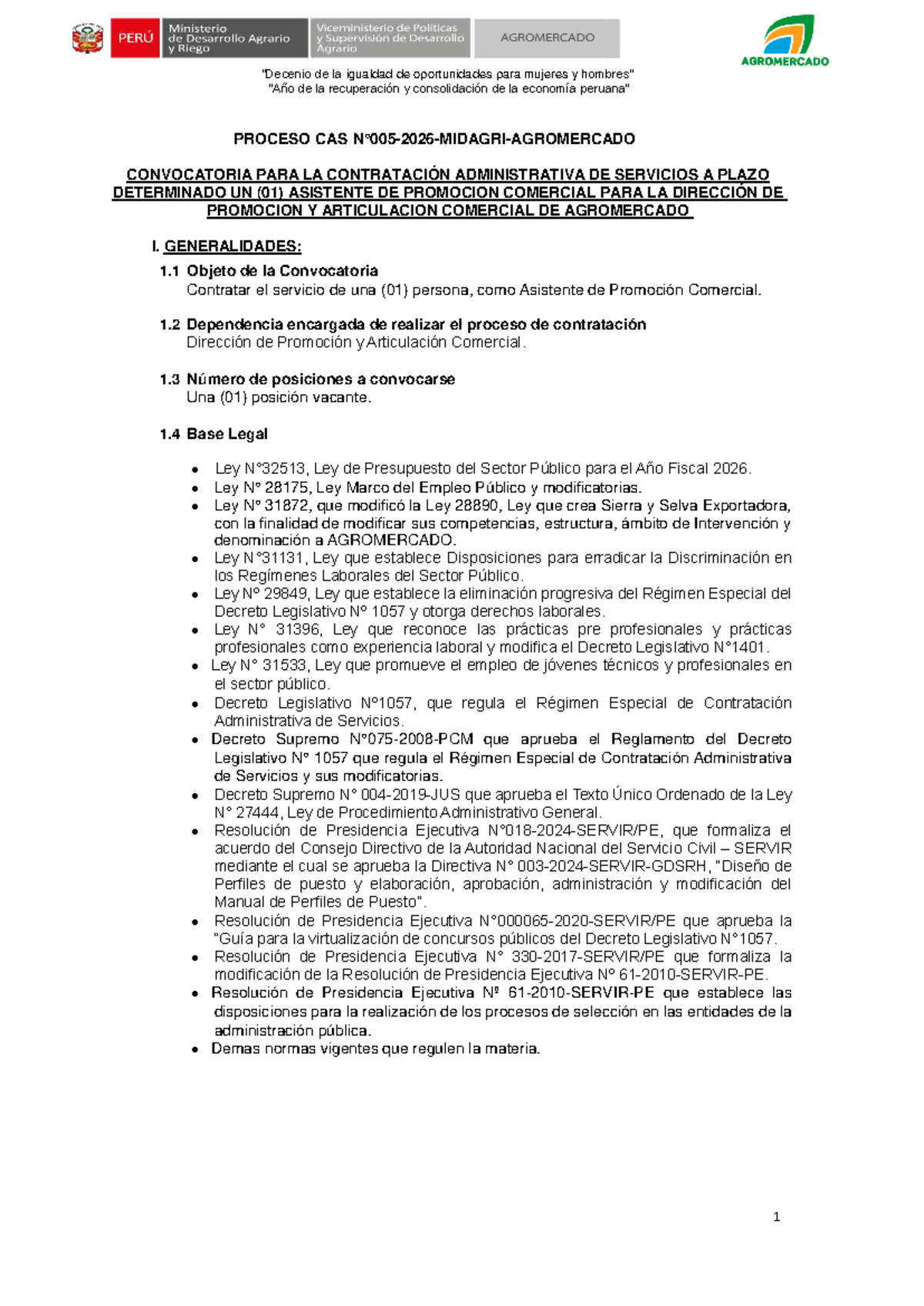 CAS 005-2026: Bases del Proceso de Selección para Asistente de ...