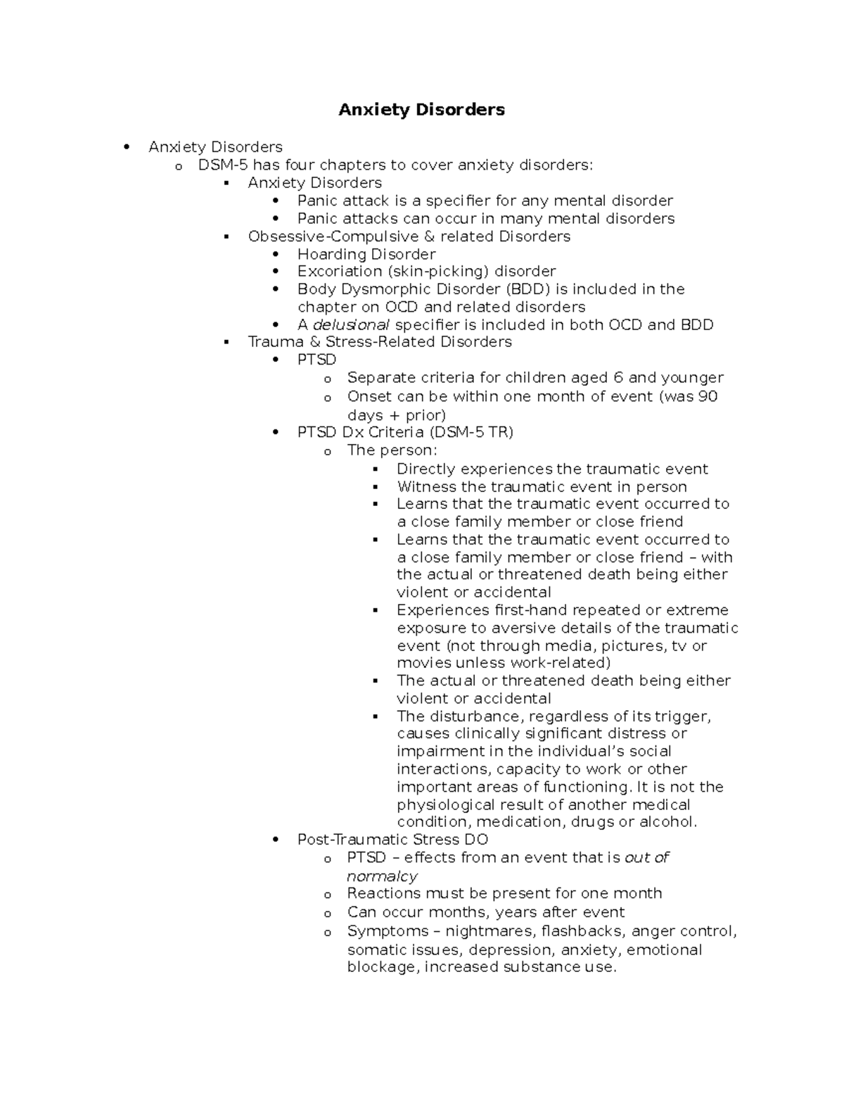 Psychology 101: Unit 2 - Anxiety Disorders Overview and Treatment Notes ...