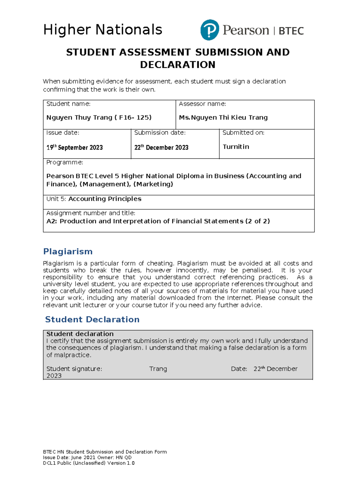 Student Assessment Submission and Declaration - Unit 2. MPP Assignment ...