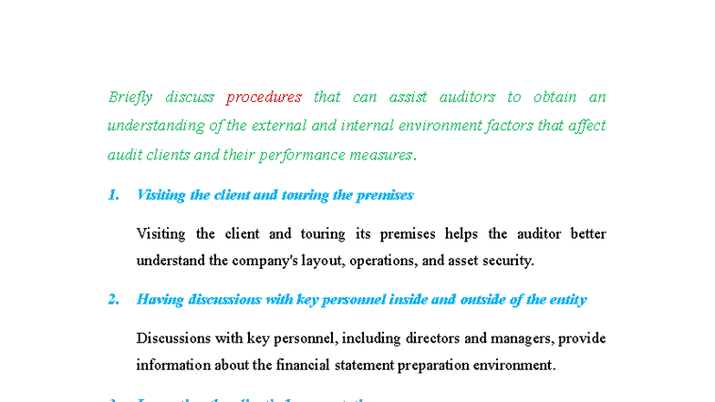 Understanding Client Procedures for Auditors: Key Insights - Studocu