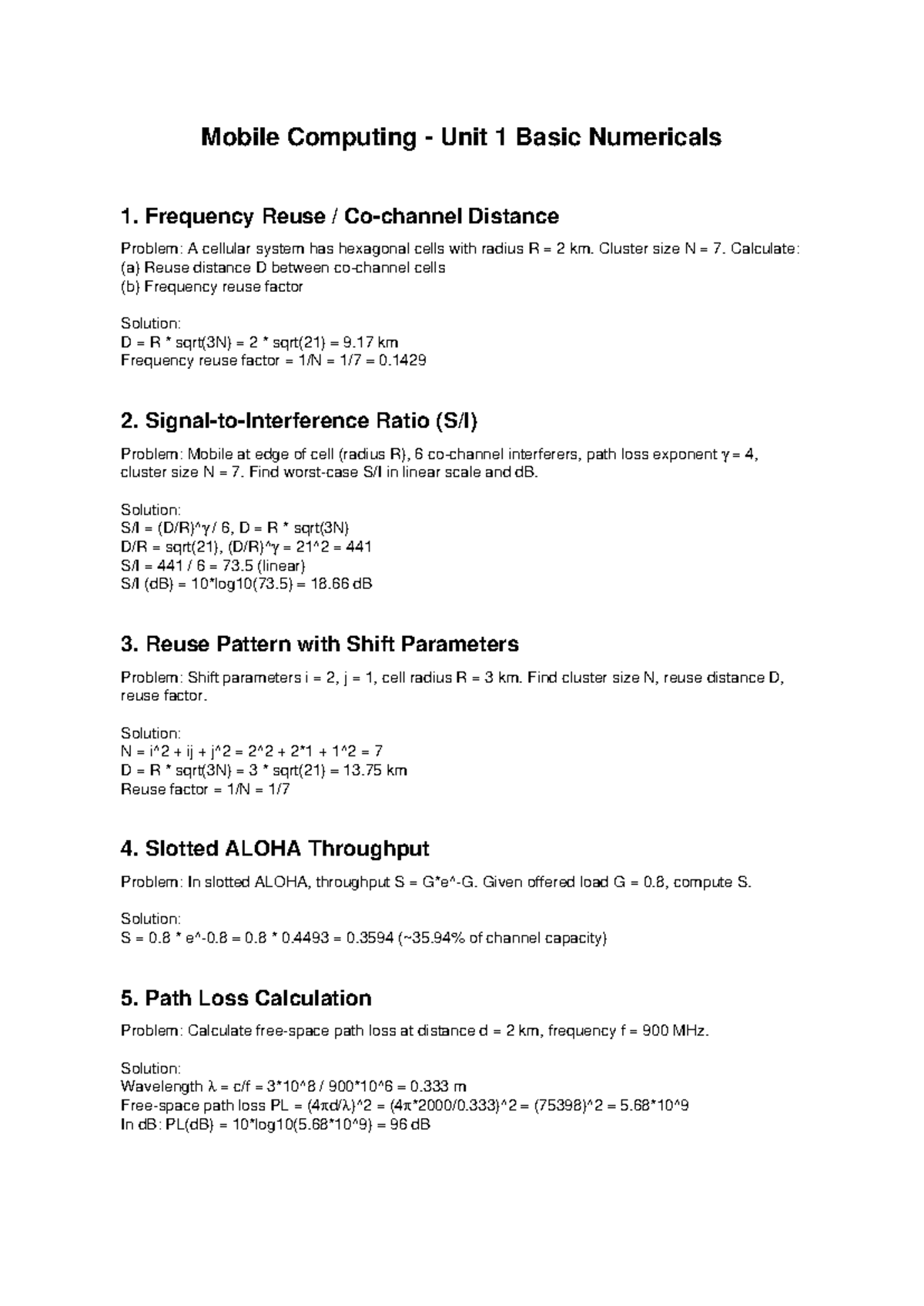 Mobile Computing Unit 1: Basic Numericals and Solutions - Studocu