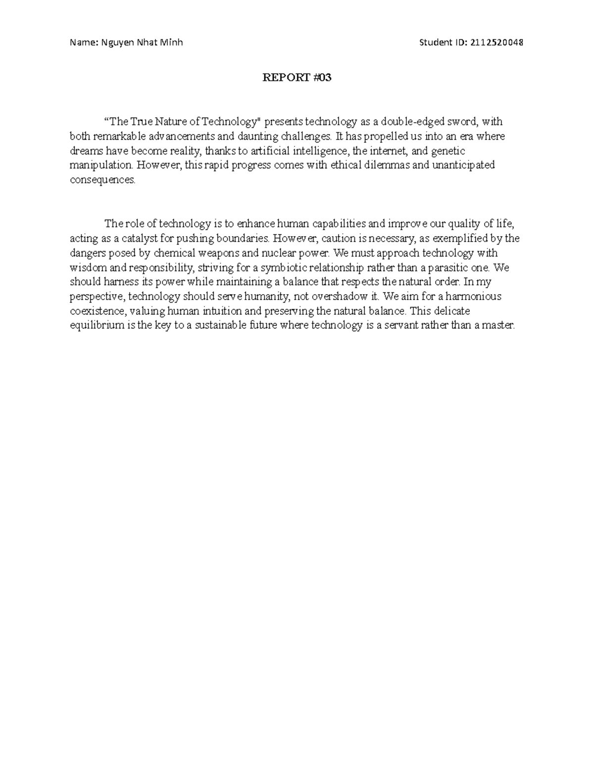 2112520048 Essay on The Dual Nature of Technology and Ethics - Studocu