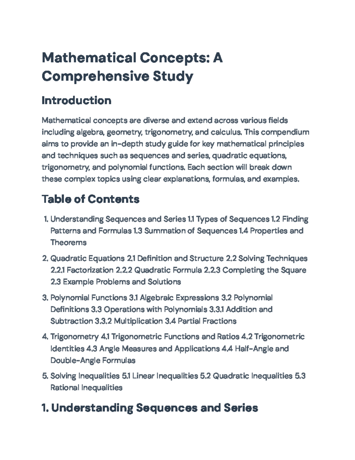 Mathematical Concepts: A Comprehensive Study Guide for Advanced Topics ...