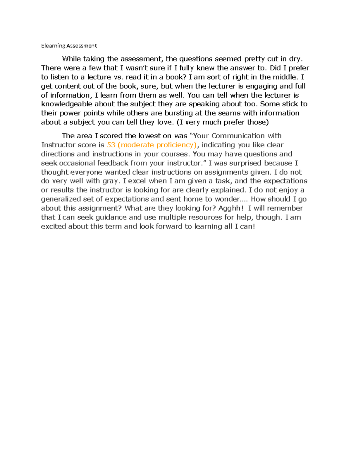 Elearning Assessment - ASSIGNMENTS - Elearning Assessment While taking ...