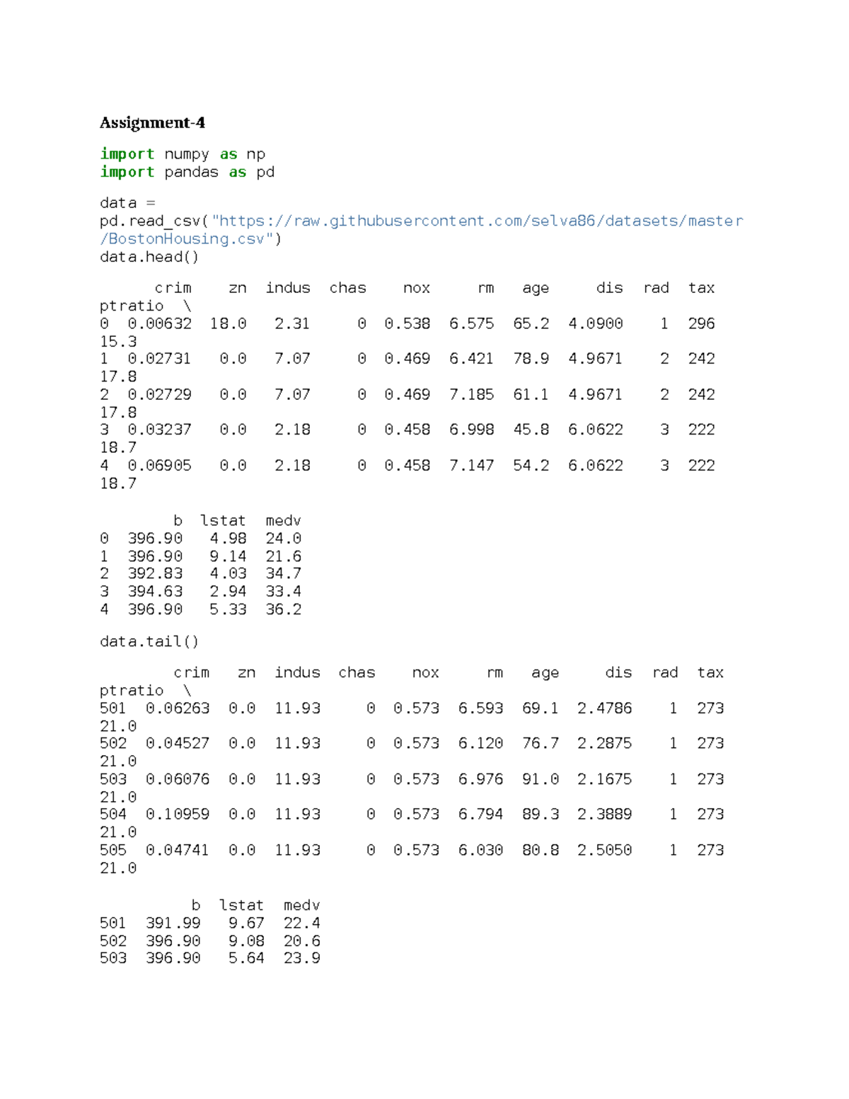 Dsbda LAB-4: Data Analysis with Boston Housing Dataset - Studocu