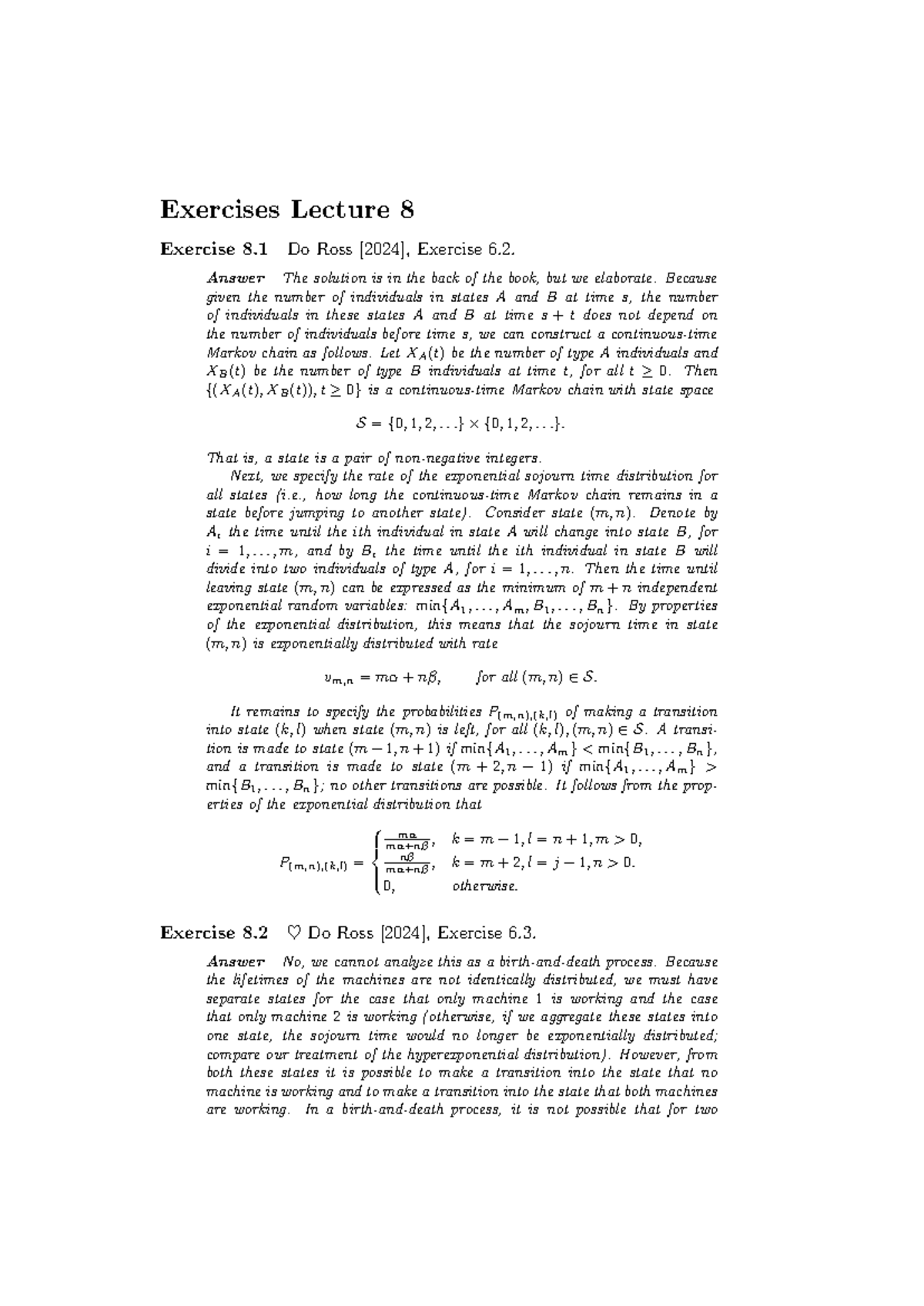 Lecture 8 Exercises Solutions for Markov Chains and Processes - Studeersnel