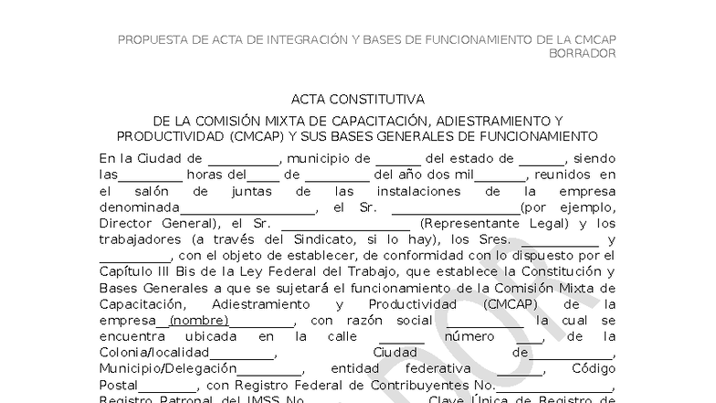 Propuesta de Acta de Integración y Funcionamiento de la CMCAP - Studocu