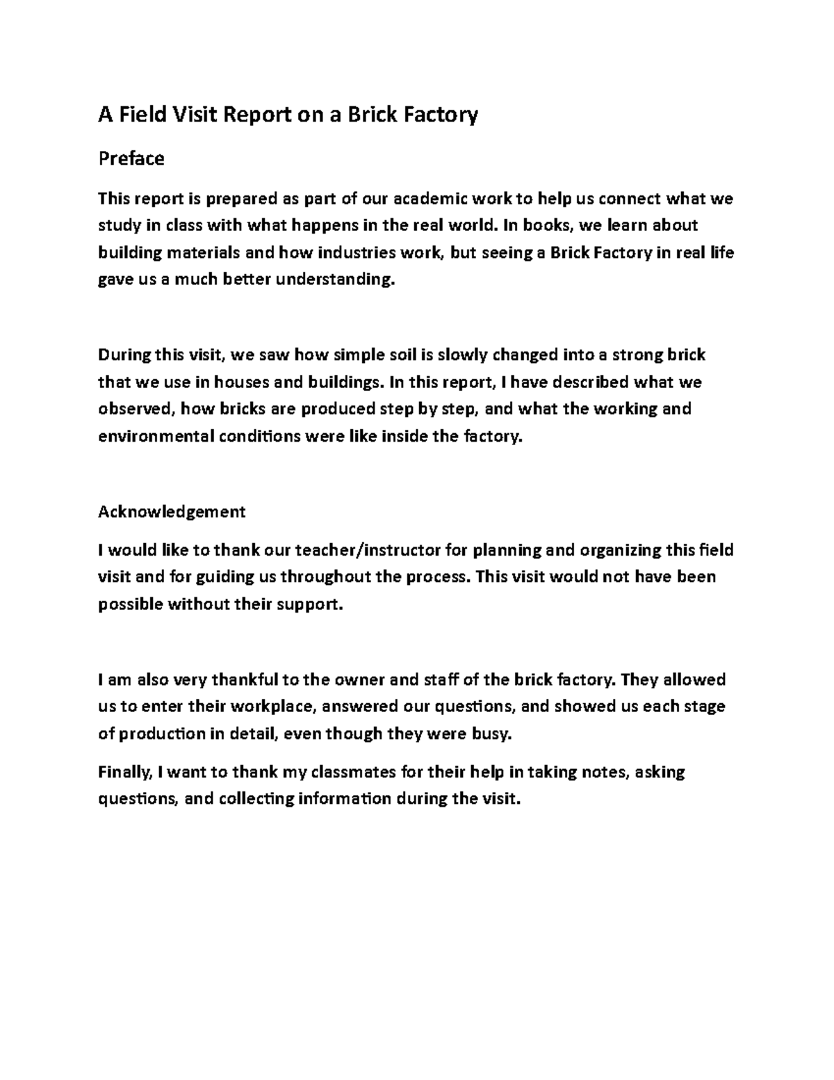 Field Visit Report: Brick Factory Insights (Course Code: Rashil 2 ...