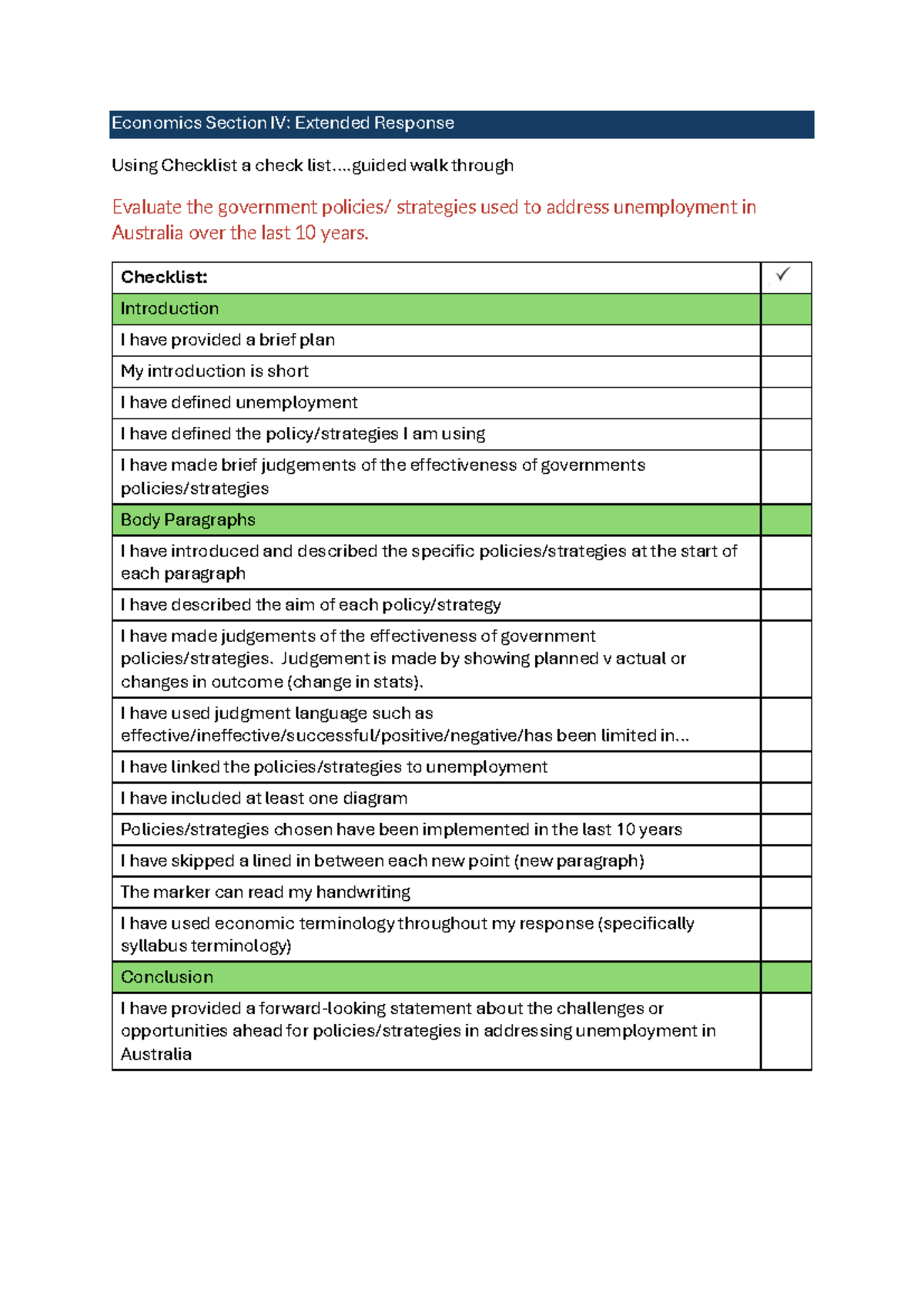 Economics Checklist: Evaluating Government Strategies on Unemployment ...