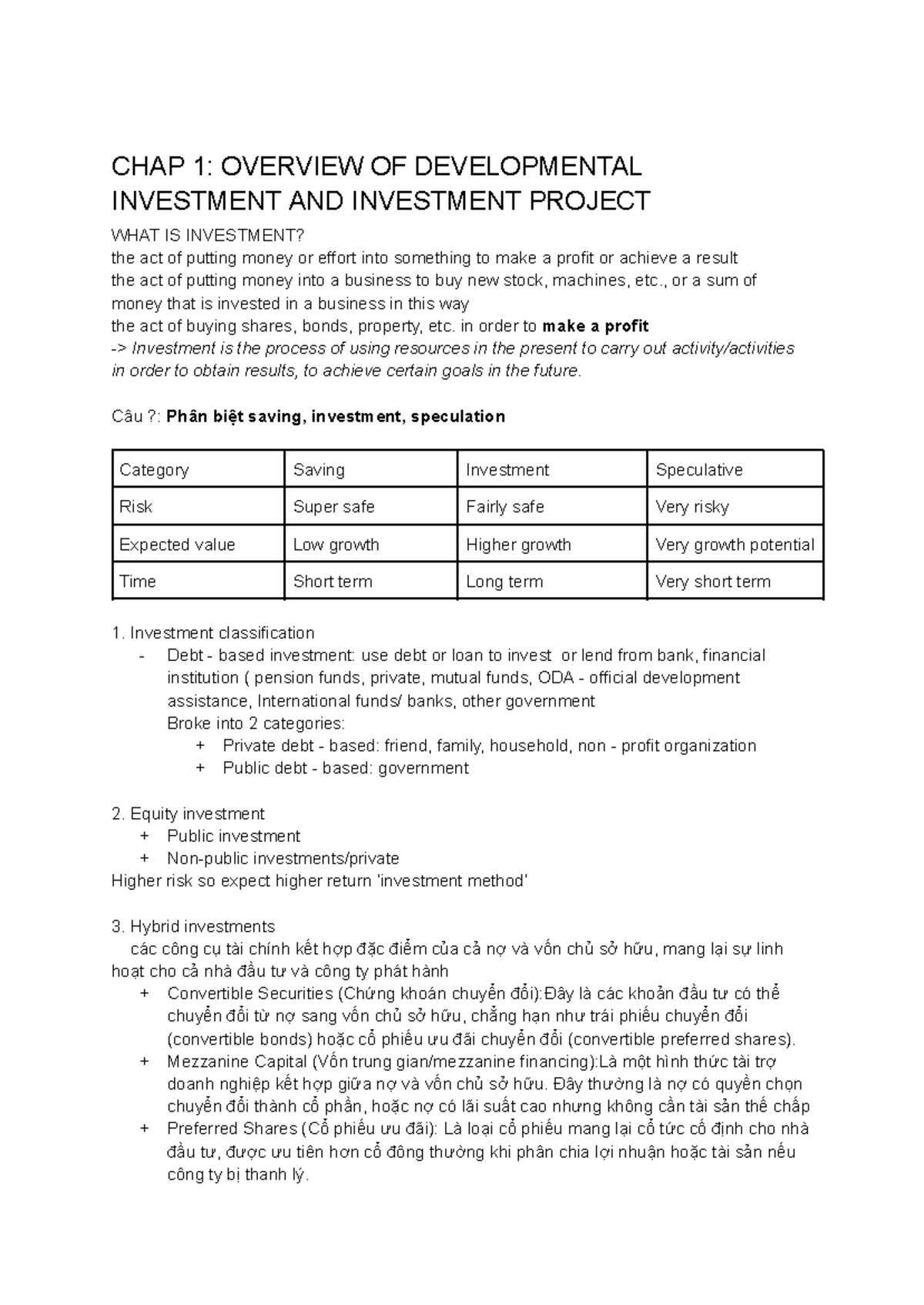 CHAP 1: OVERVIEW OF DEVELOPMENTAL INVESTMENT & PROJECT APPRAISAL - Studocu