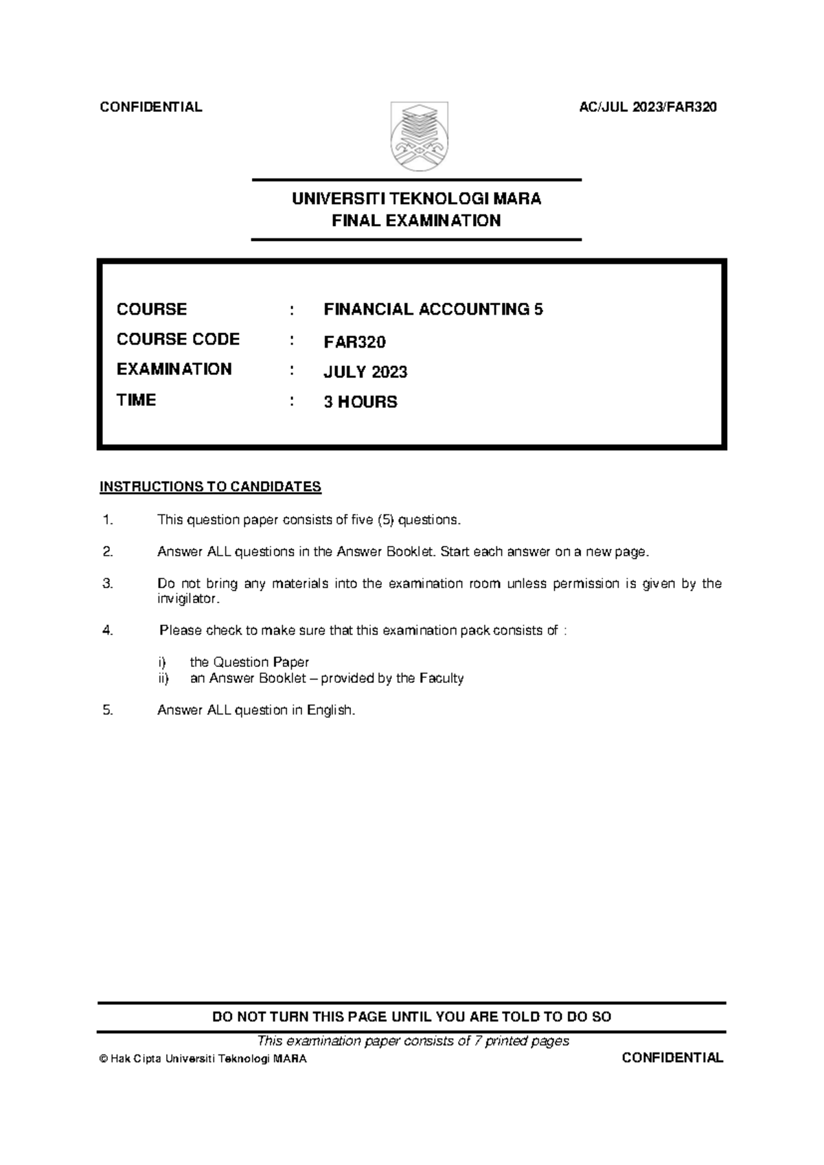 FA FAR320 Final Exam July 2023 - Financial Accounting 5 Questions - Studocu