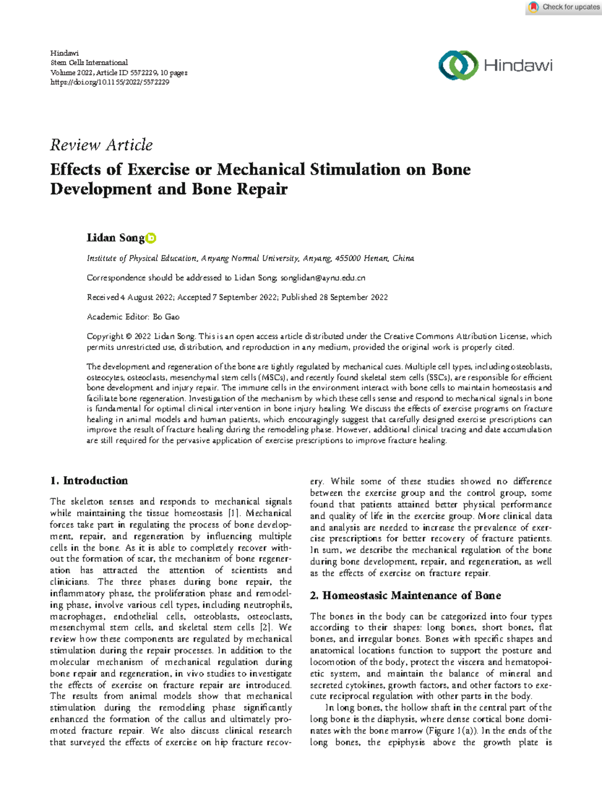 Effects of Exercise on Bone Development & Repair in Stem Cells Intl ...