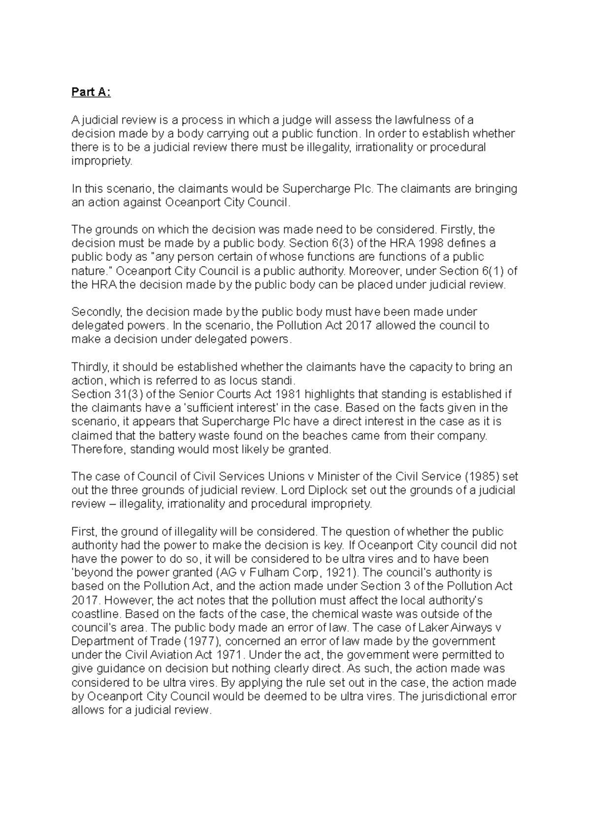 Public Law Exam Answer - Judicial Review and Constitution Debate - Document Preview