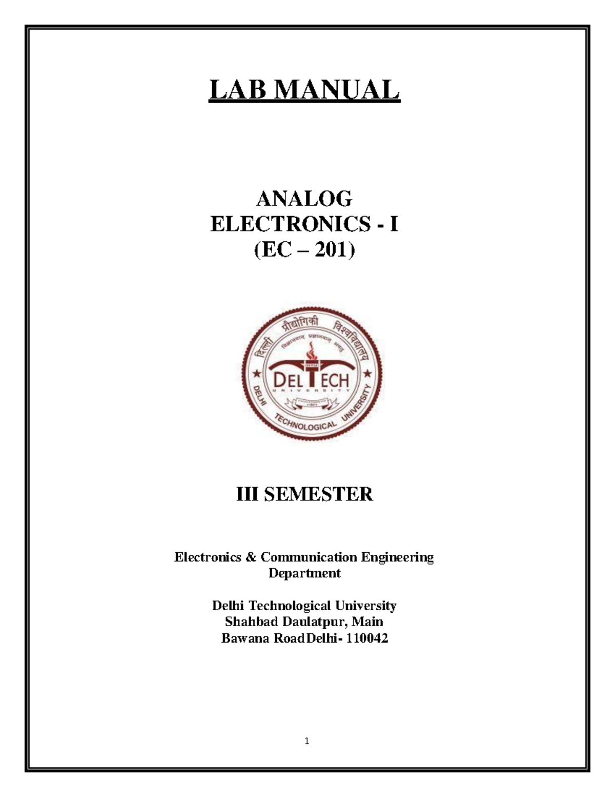 **Lab Manual for Analog Electronics I - EC-201 - III Semester** - Studocu