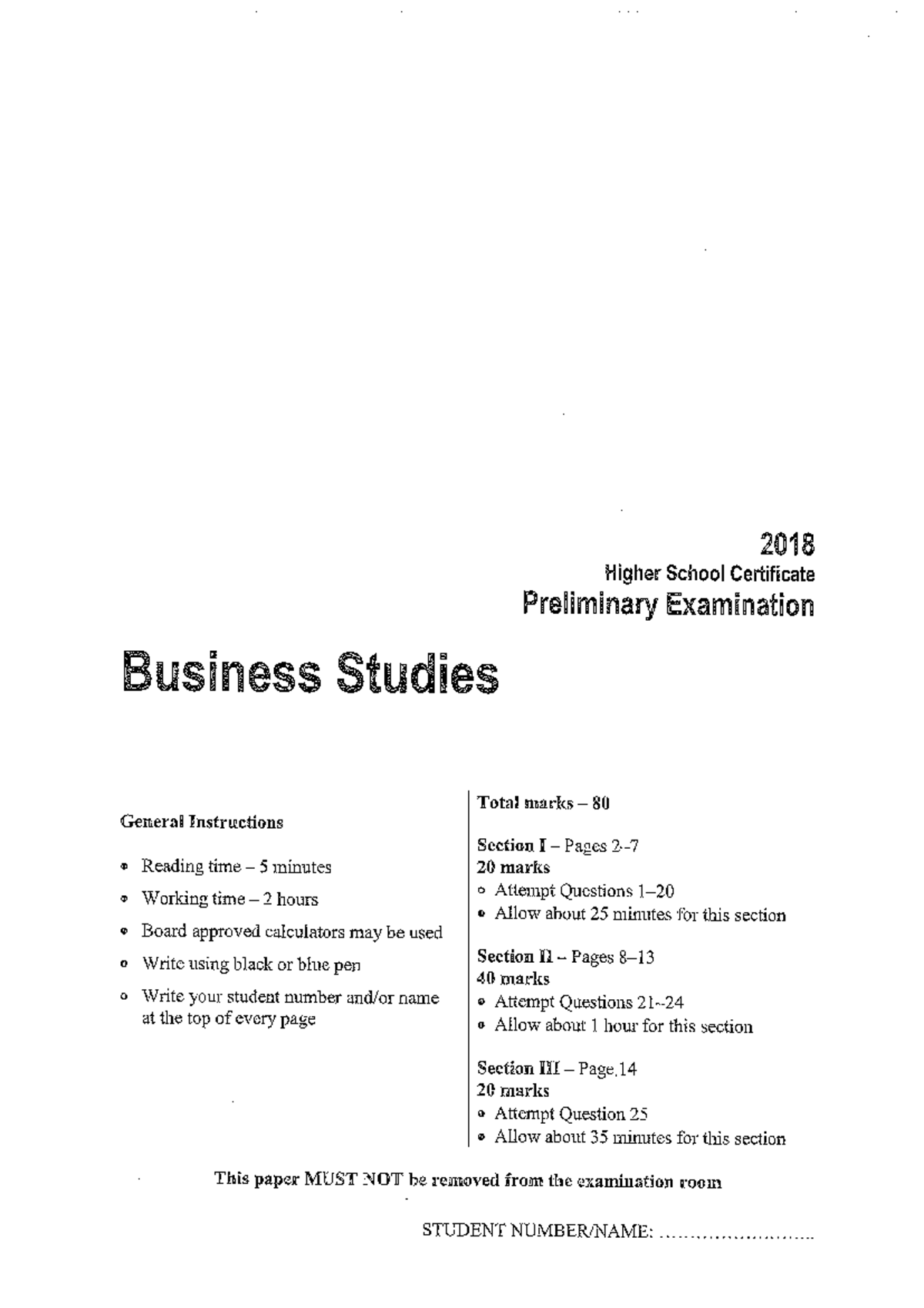 Business Studies HSC 2018 Preliminary Exam - Complete Guide - Studocu