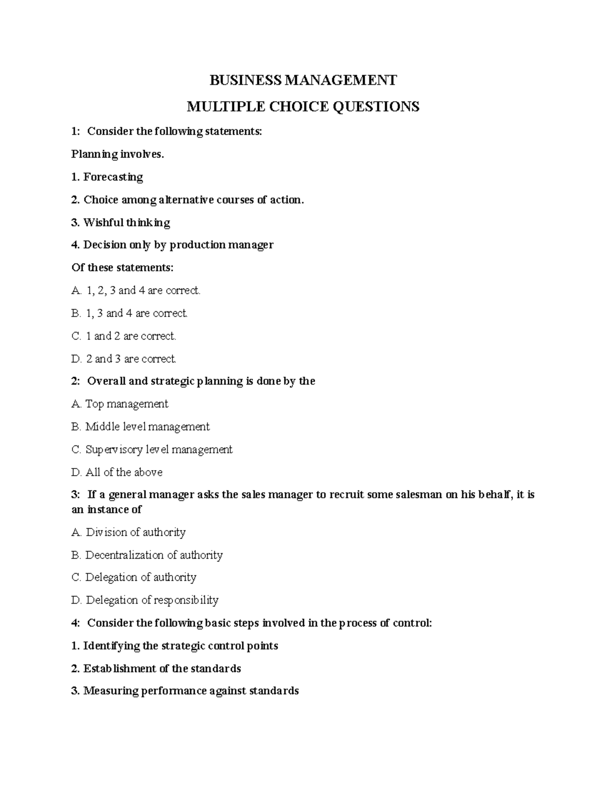 Business Management MCQ Review Guide - Studocu