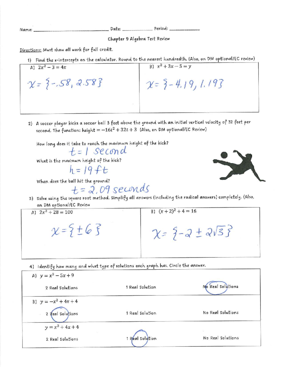 Algebra 1 - Chapter 9 Test Review Answers - Studocu