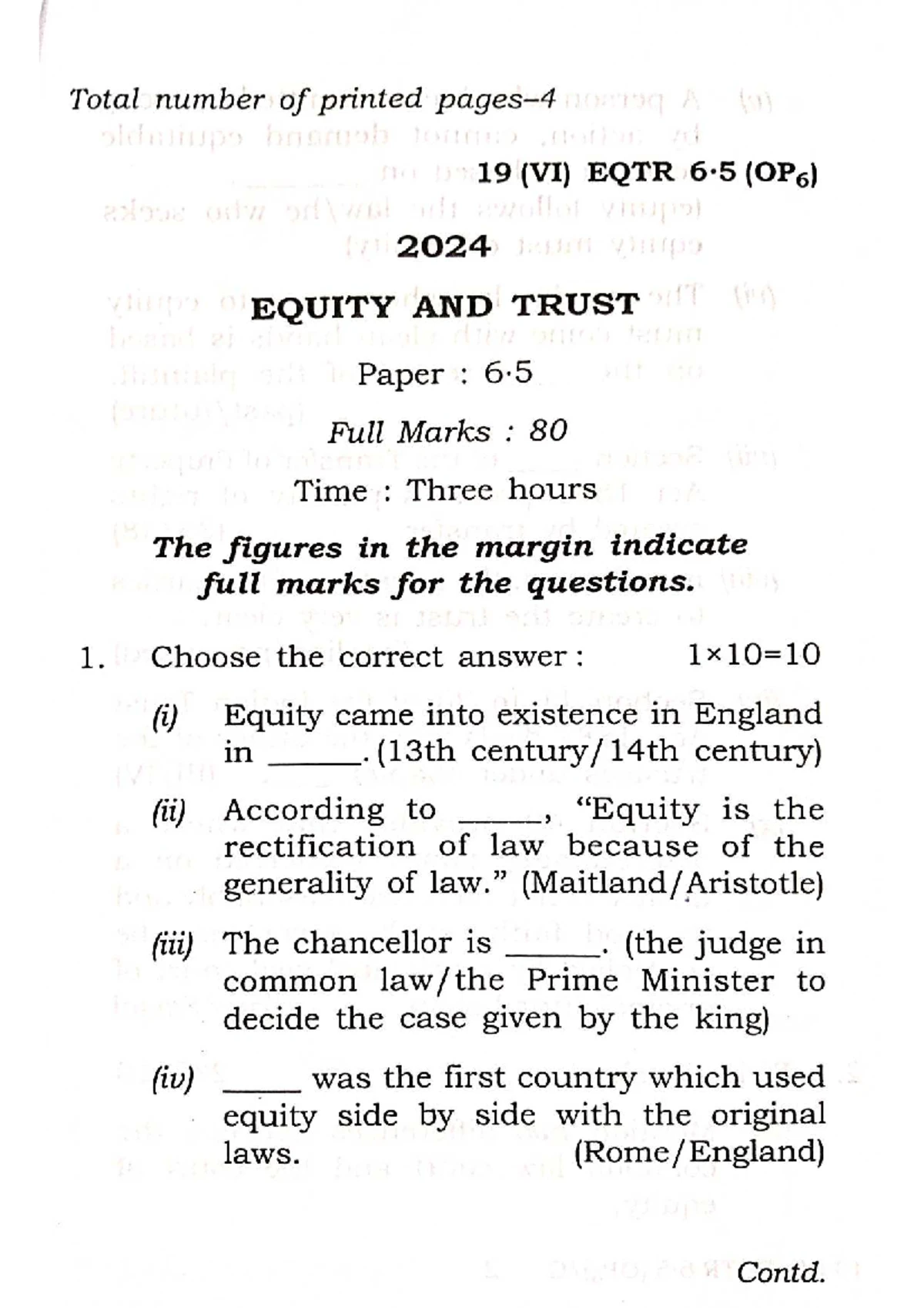 6th Sem LLB 23 EQTR 6.5 Exam Paper: Equity and Trust Concepts ...