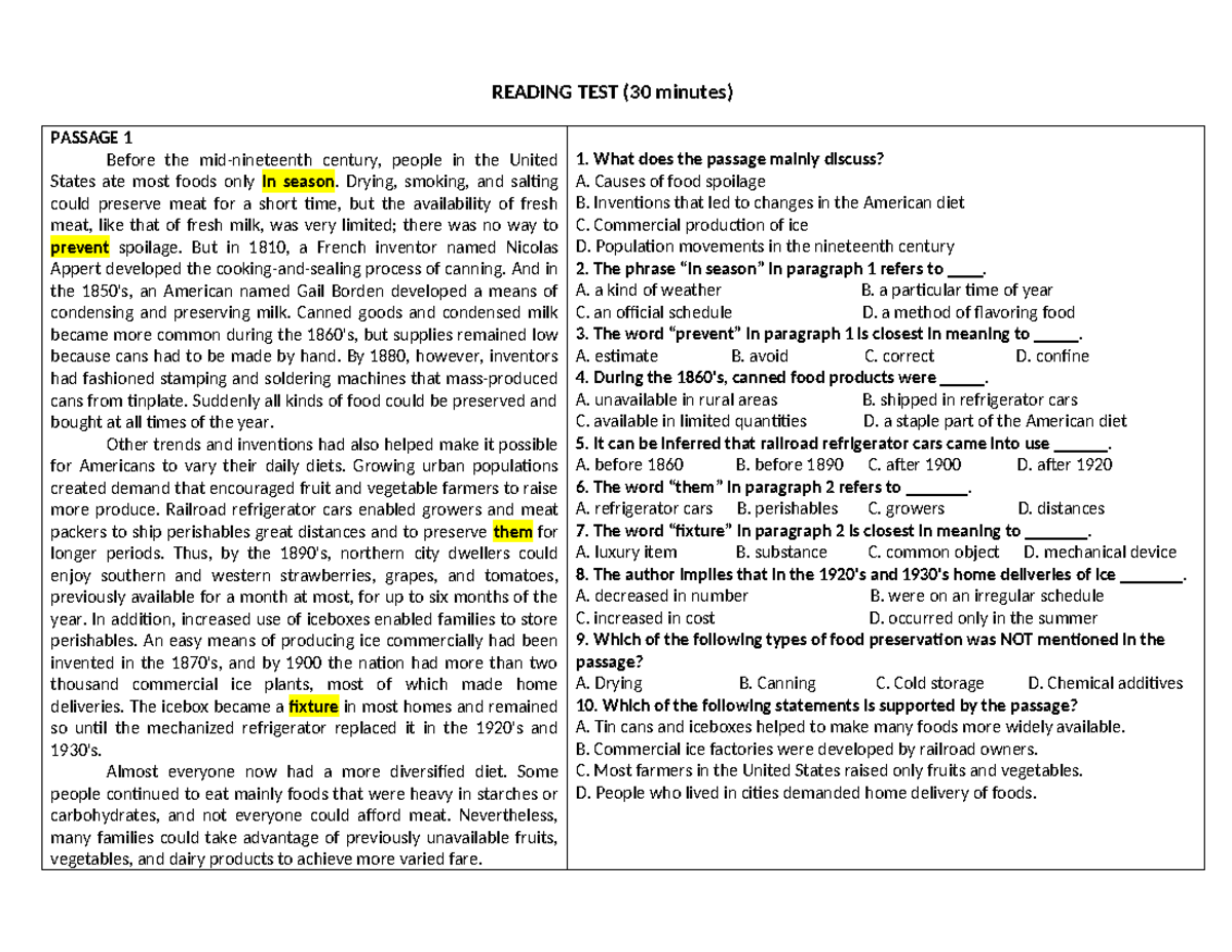 Reading Practice: Food Preservation & State Economic Roles (30 min ...