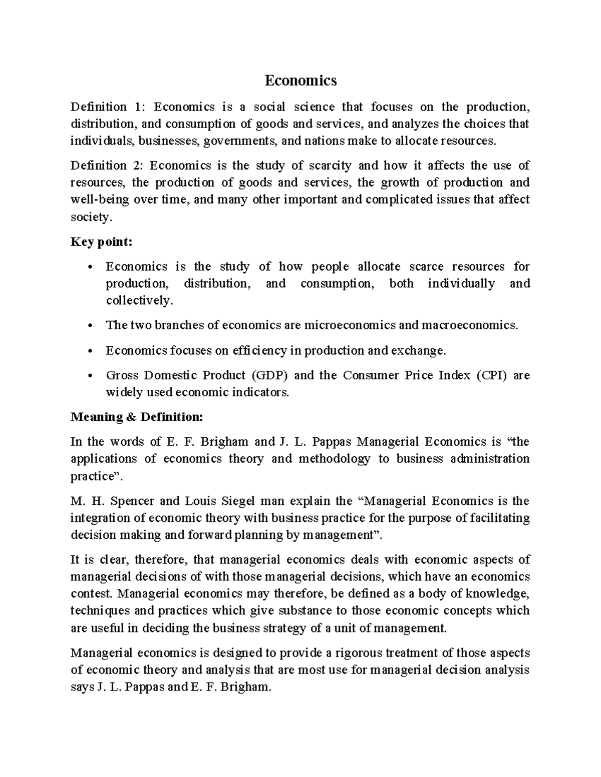 Economics Unit 1: Key Concepts and Definitions in Economics - Studocu